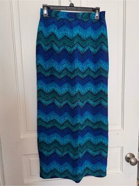 100% Silk Tribal Chevron Blue Skirt Pencil Maxi